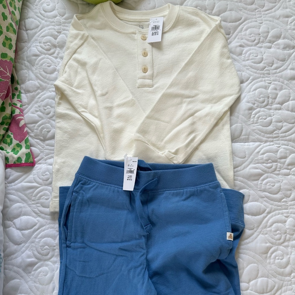 NWT GAP boys cream color shirt with blue joggers